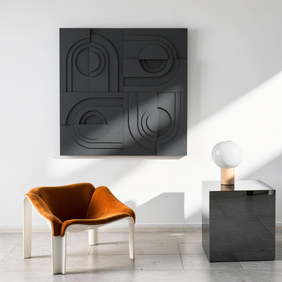 Solis Tile | color: Midnight Black; Frame Style: Set of 4