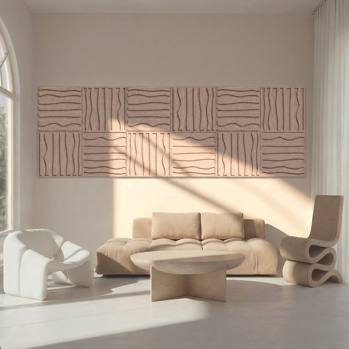Stripe tile | color: Sahara Beige Frame style: set of 12