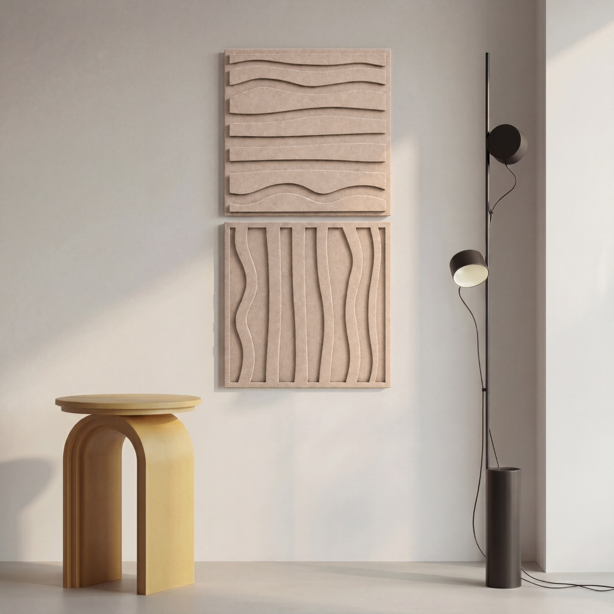 Stripe tile | color: Sahara Beige Frame style: set of 2