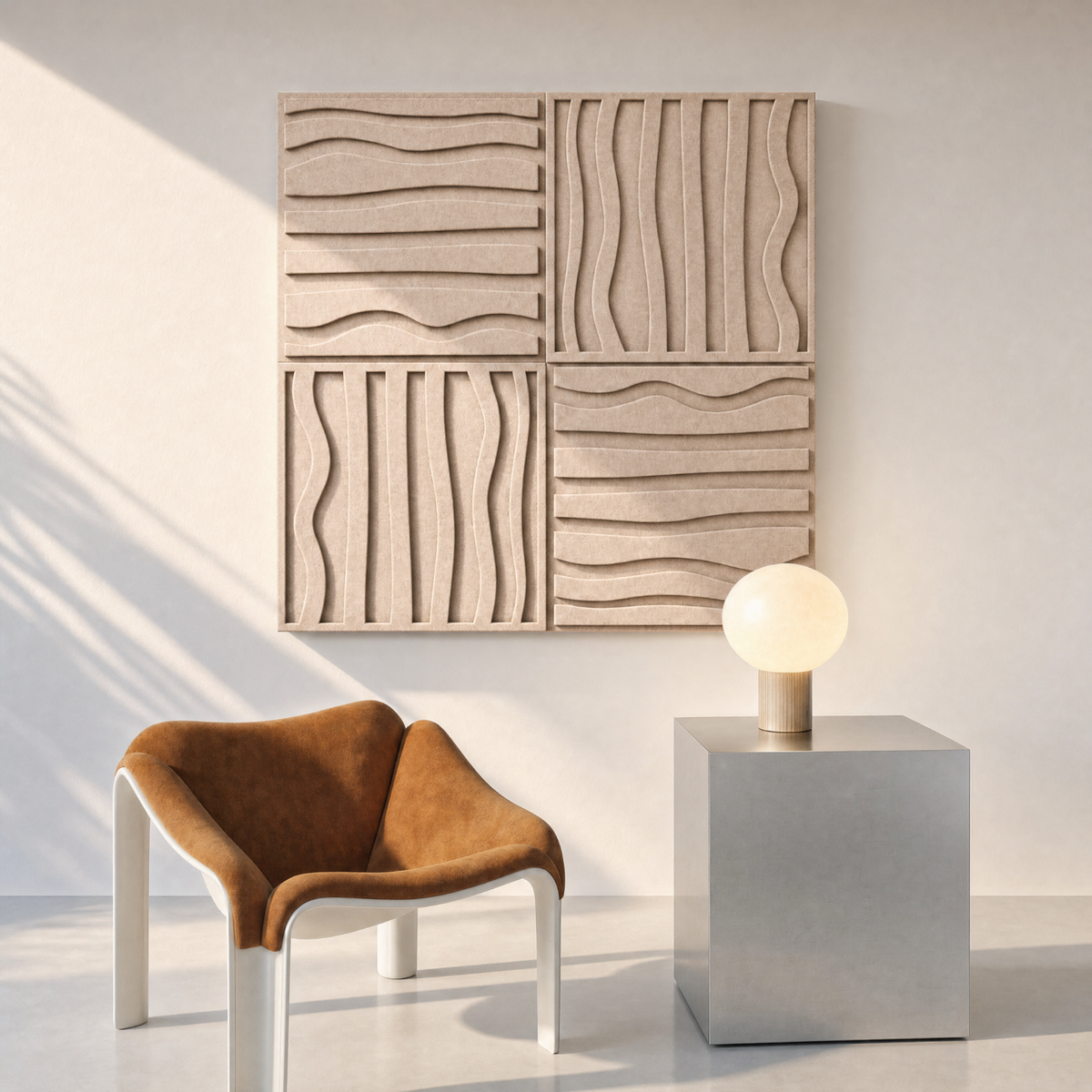 Stripe tile | color: Sahara Beige Frame style: set of 4