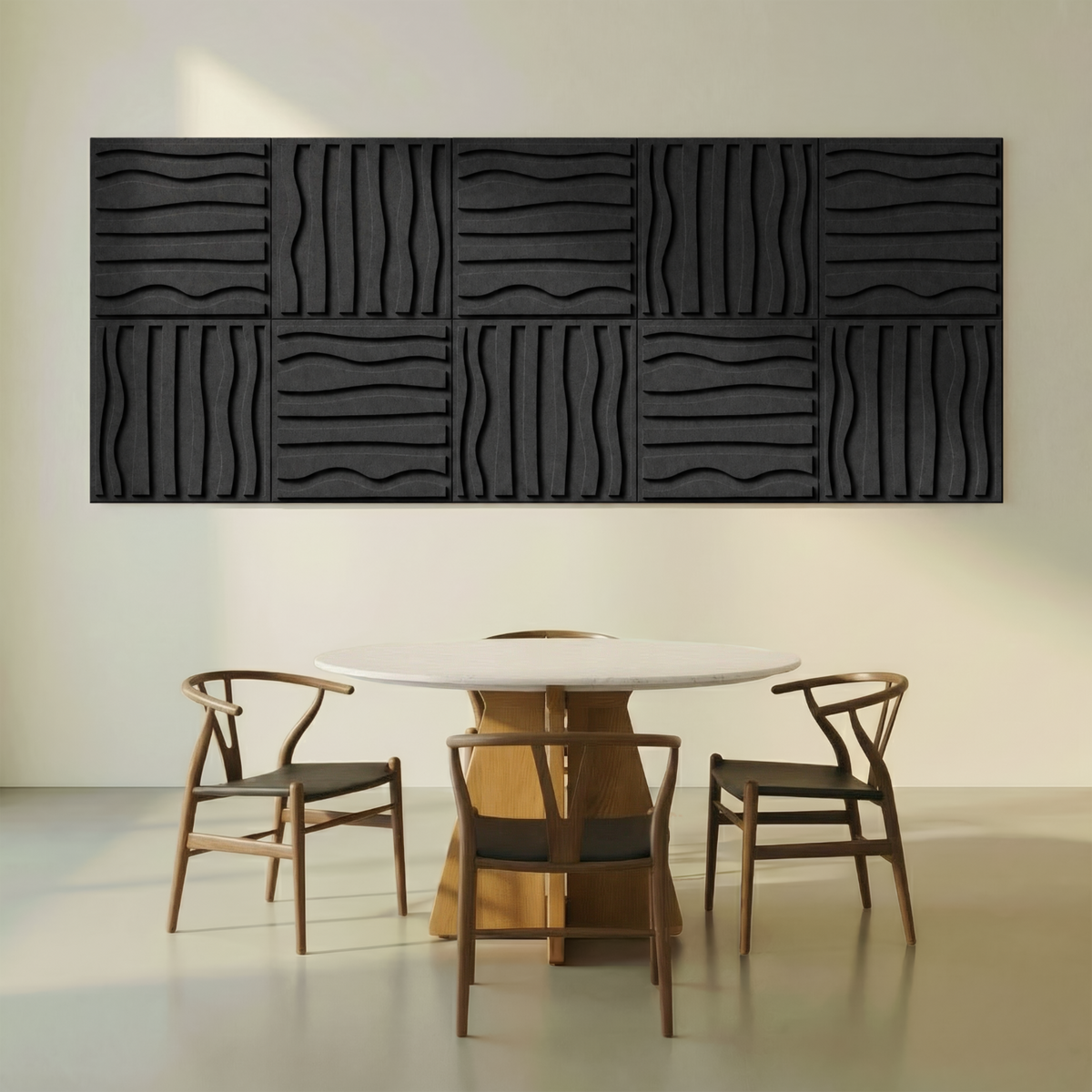 Stripe tile | color: Midnight Black Frame style: set of 10