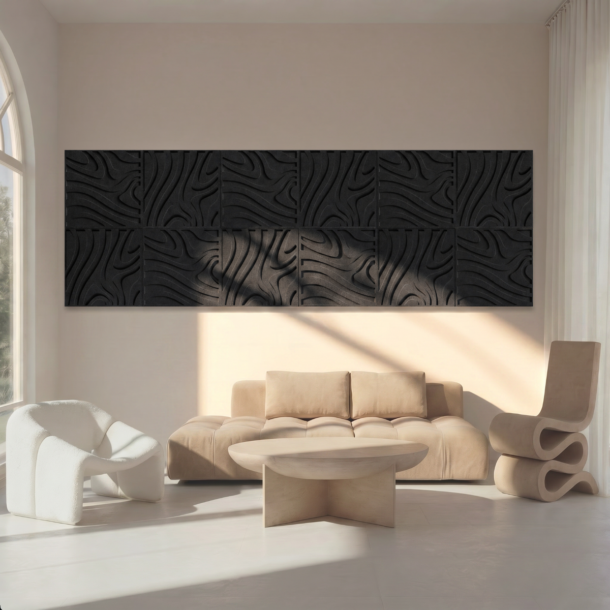 Swirl Tile | color: Midnight Black; Frame style: set of 12