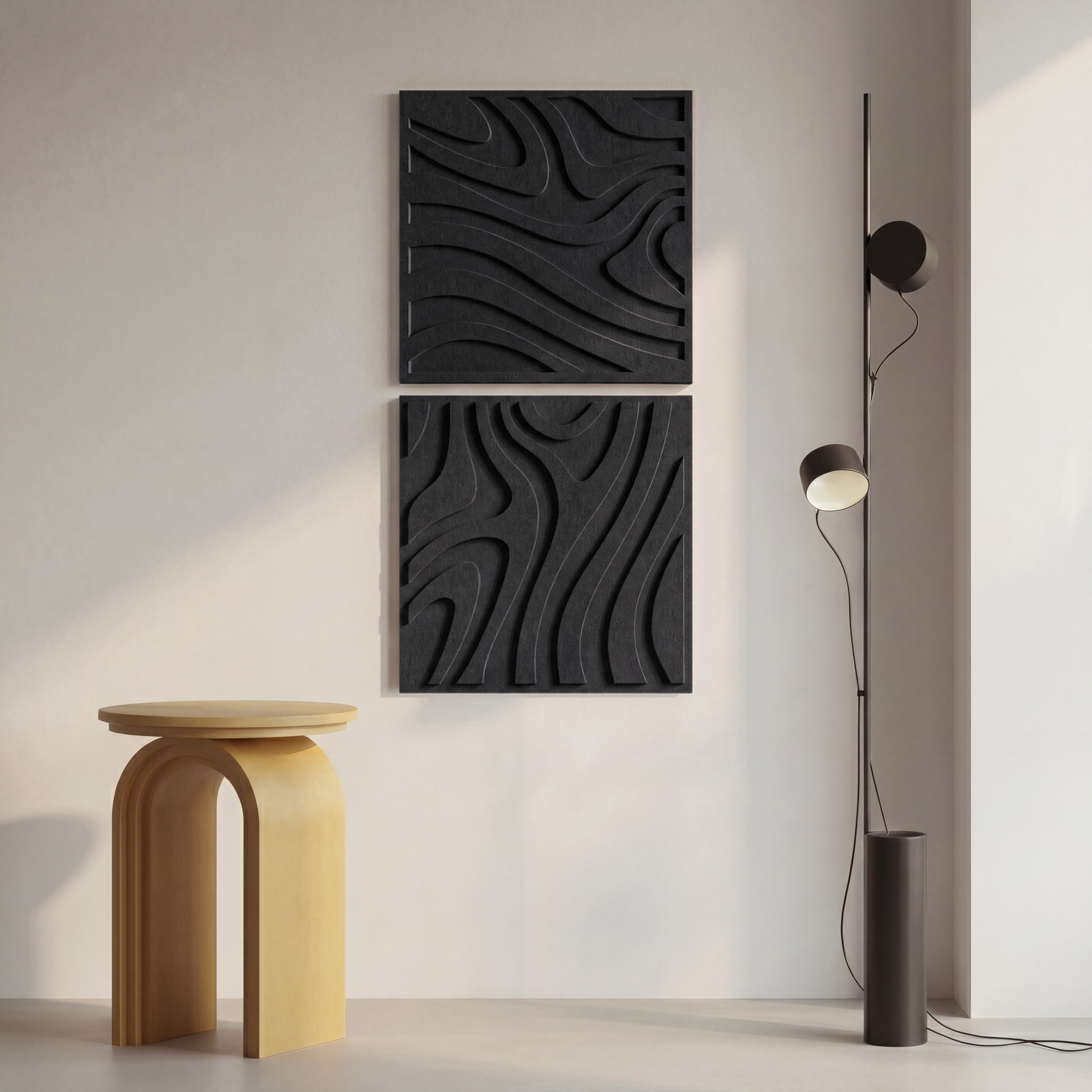 Swirl Tile | color: Midnight Black; Frame style: set of 2