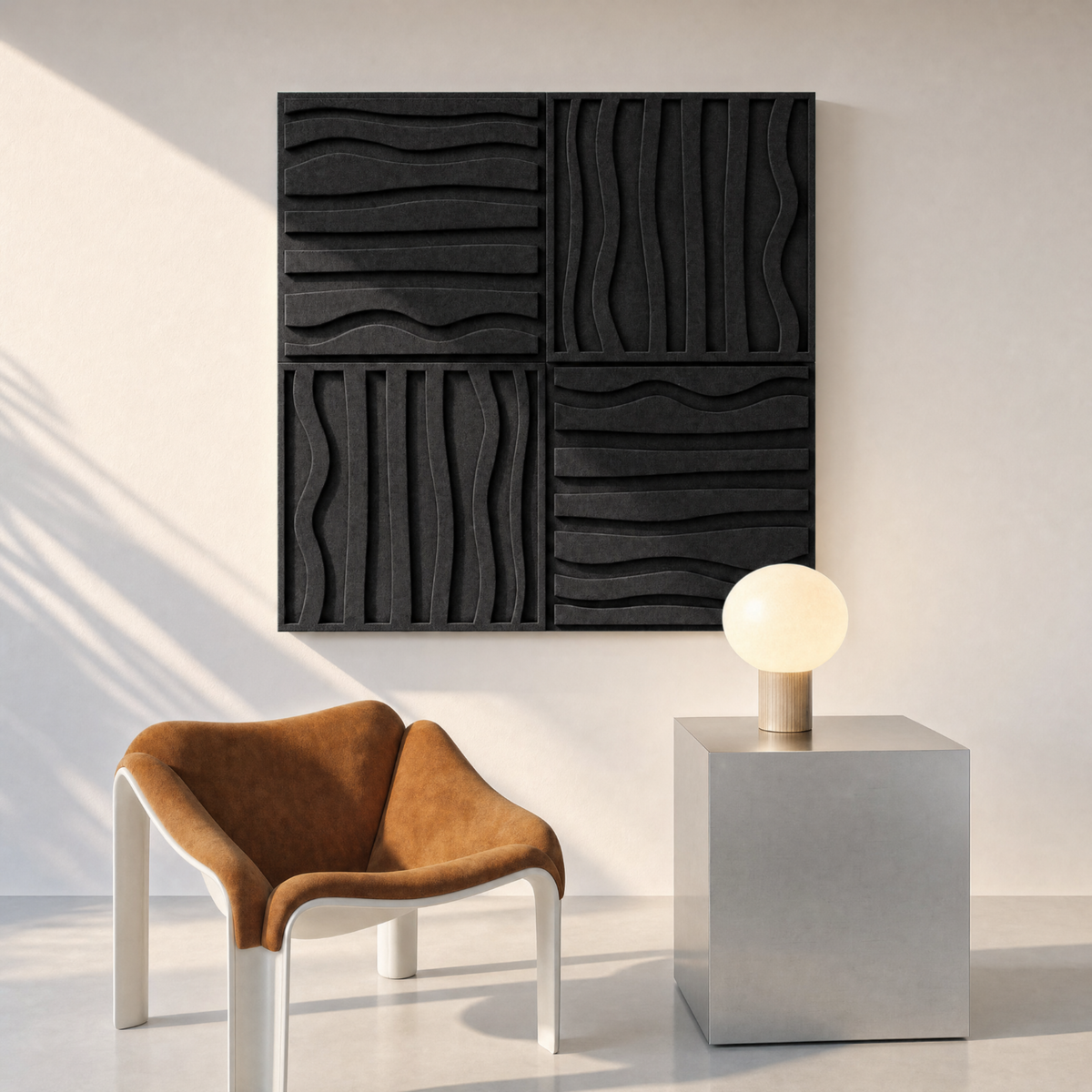 stripe tile | color: Midnight Black Frame style: set of 4