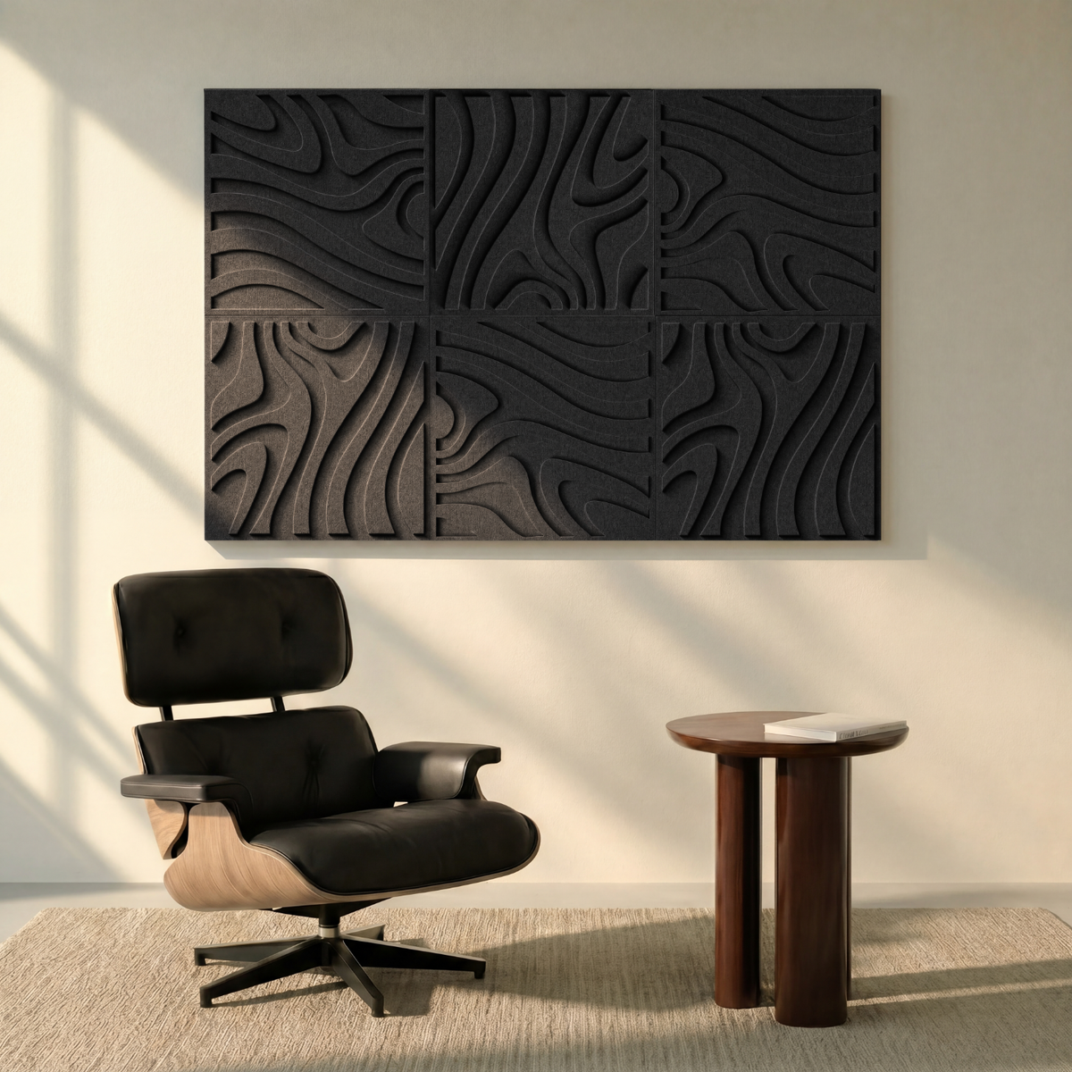 Swirl Tile | color: Midnight Black; Frame style: set of 6
