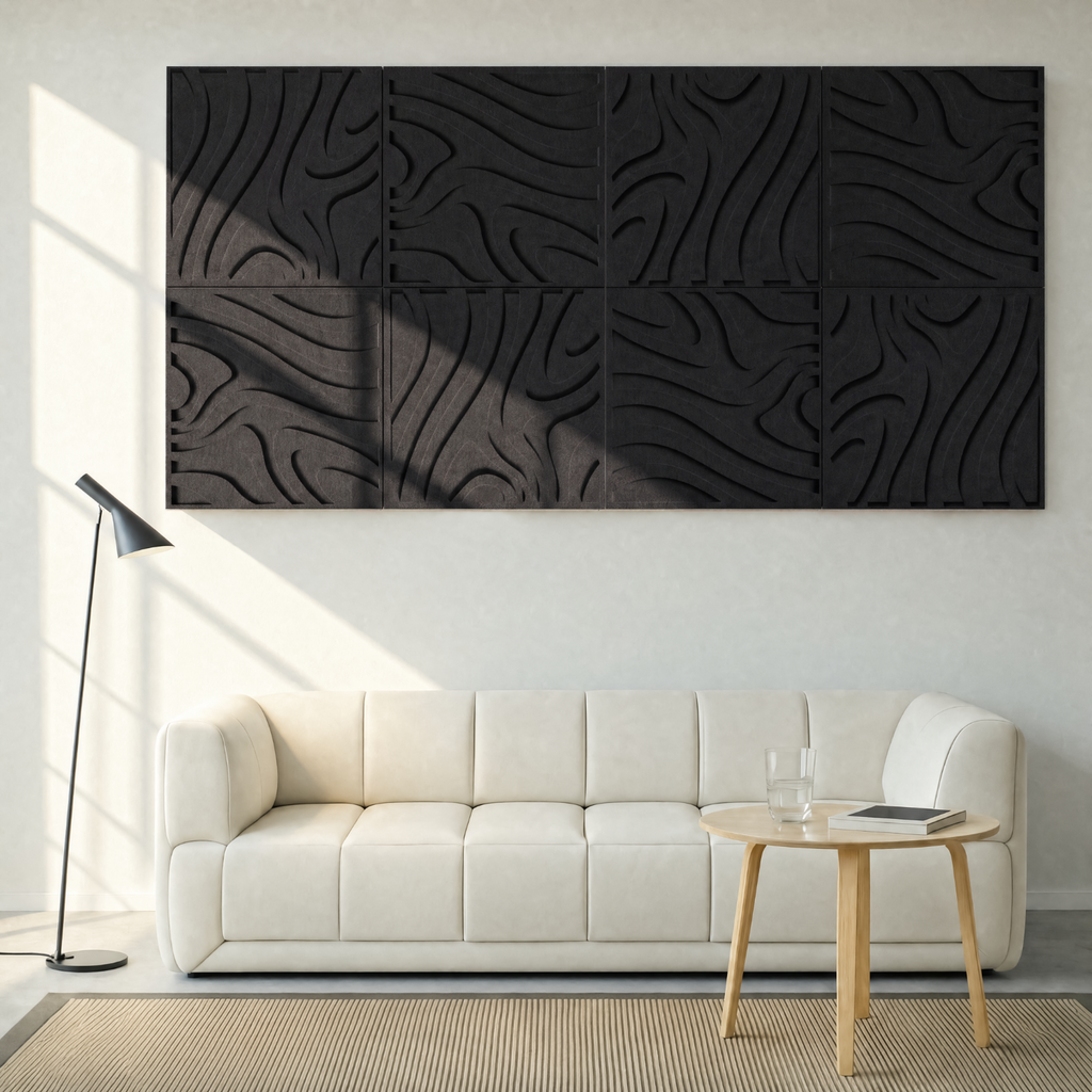 Swirl Tile | color: Midnight Black; Frame style: set of 8