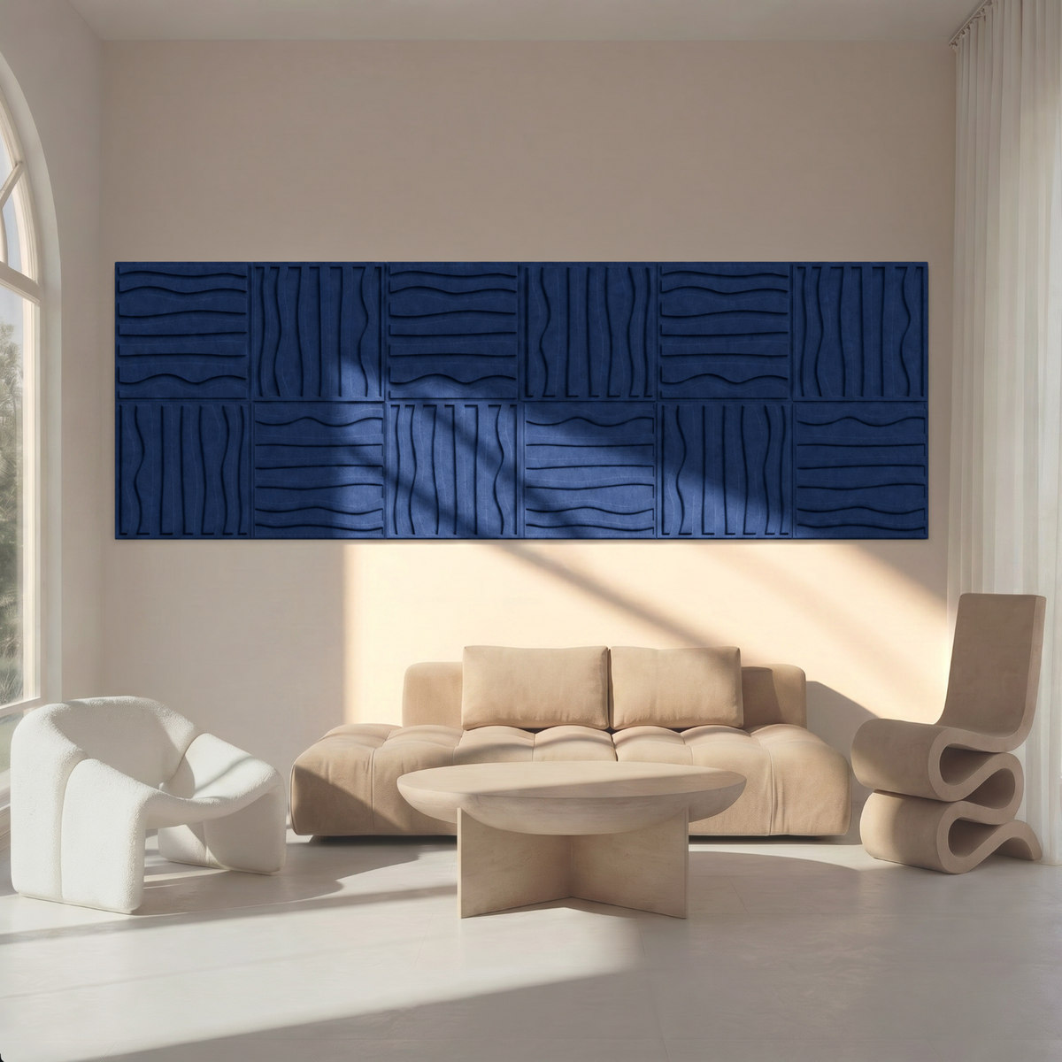Stripe tile | color: Ocean Blue Frame style: set of 12
