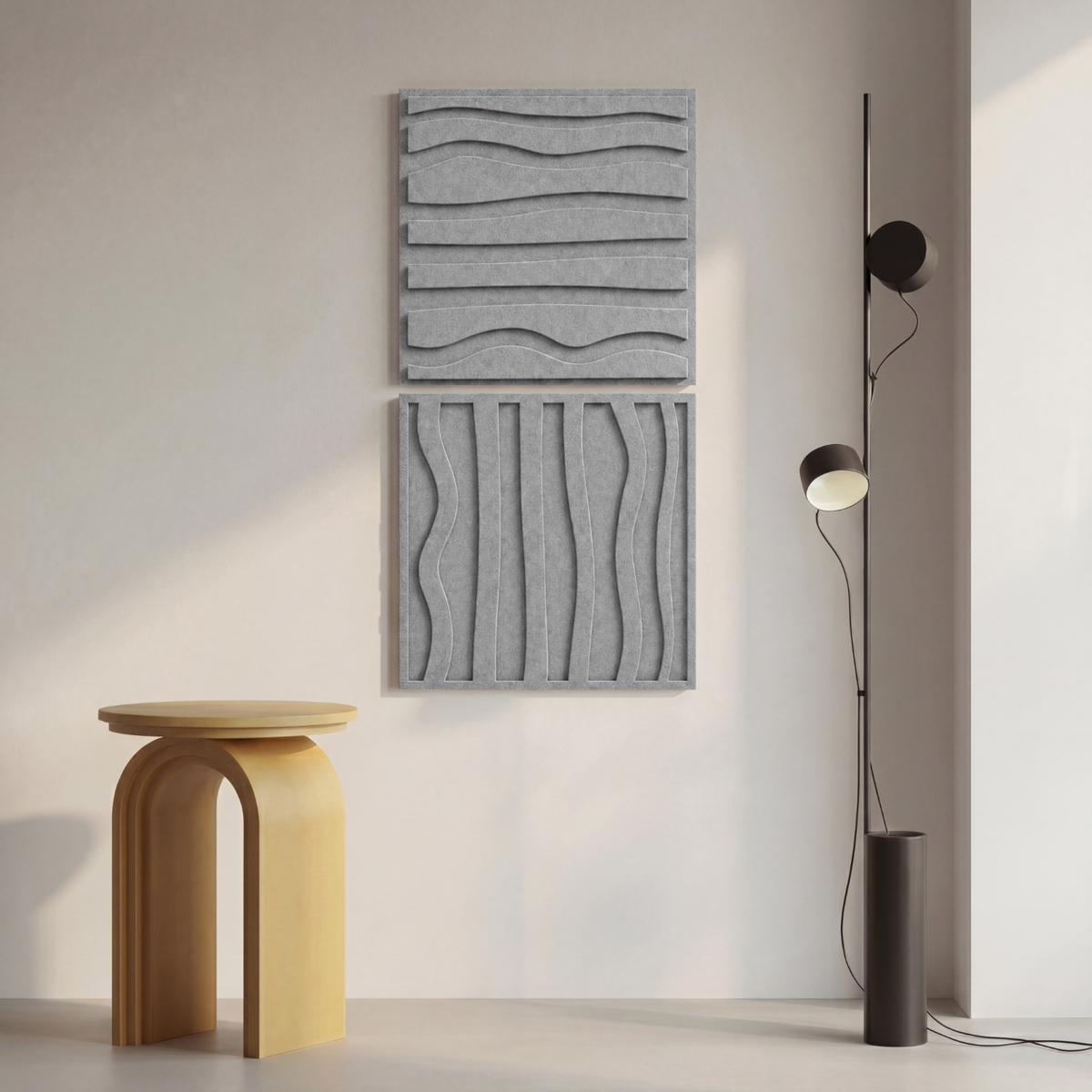Stripe tile | color: Stone Grey; Frame style: set of 2