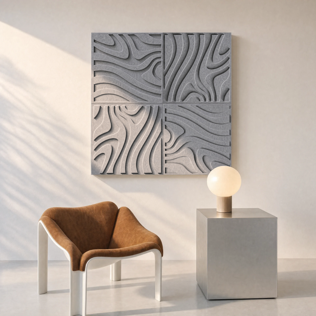 Swirl Tile | color: Stone Grey; Frame style: set of 4