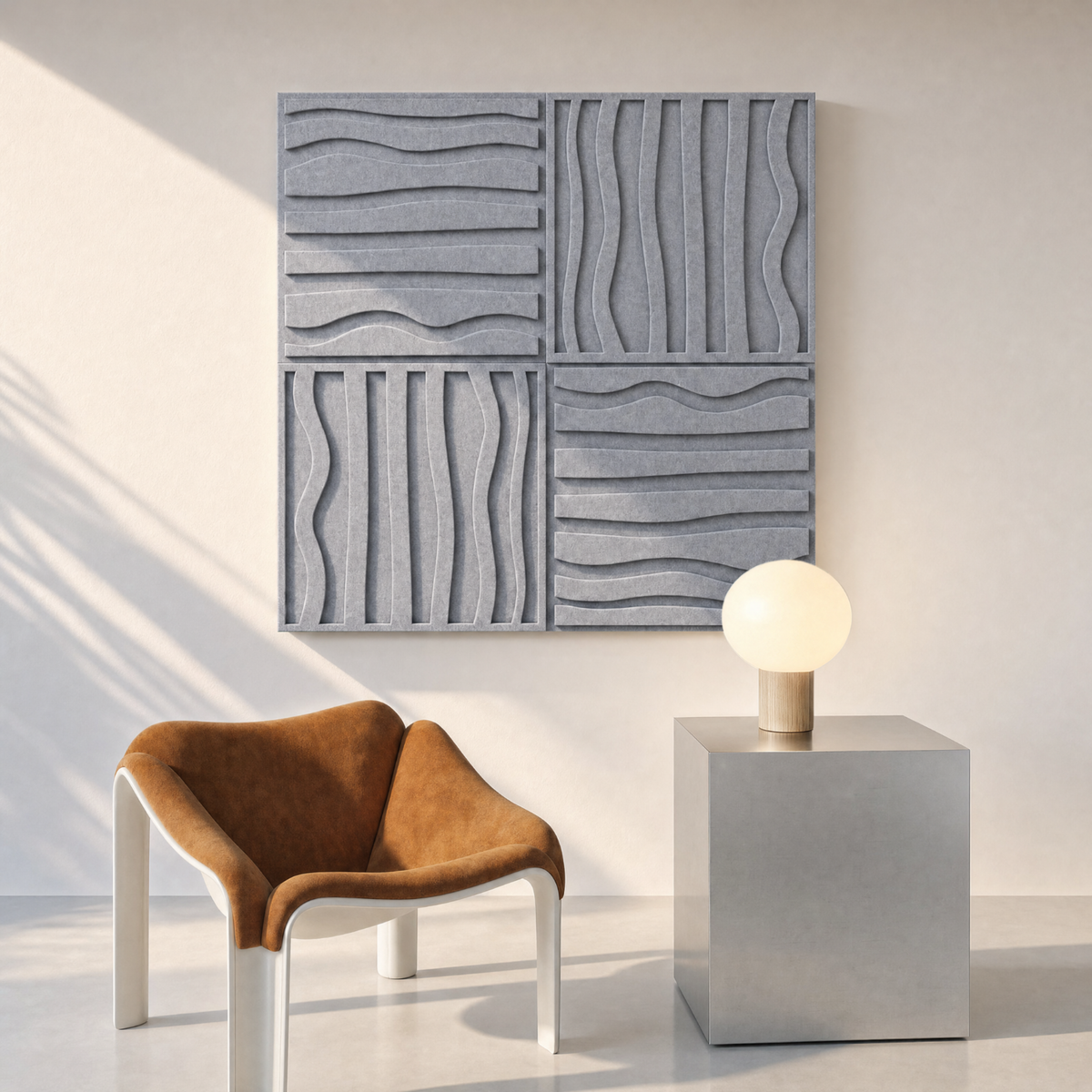 Stripe tile | color: Stone Grey; Frame style: set of 4