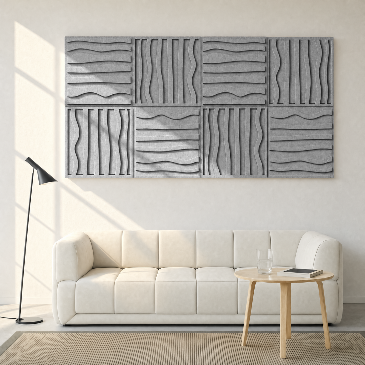 Stripe tile | color: Stone Grey; Frame style: set of 8