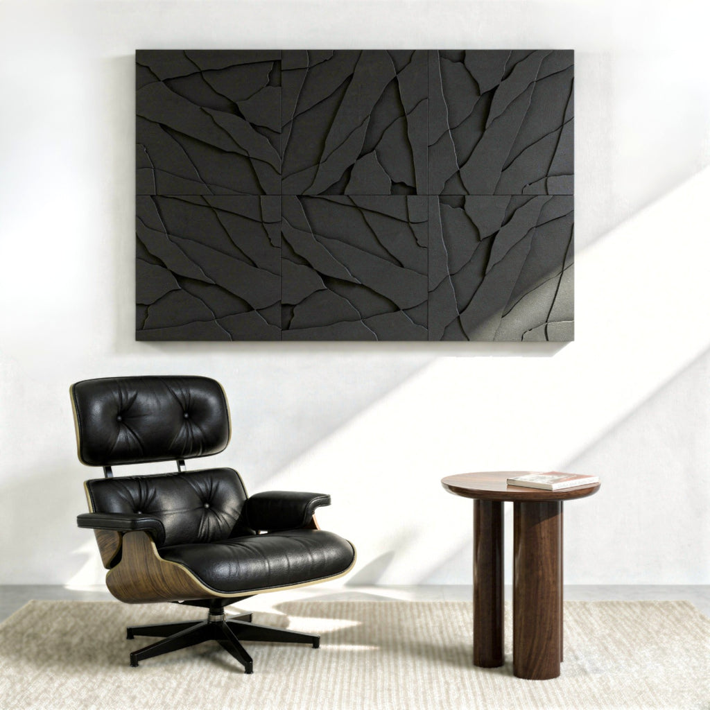 Rock Tile | color: Midnight Black; Frame Style: set of 6
