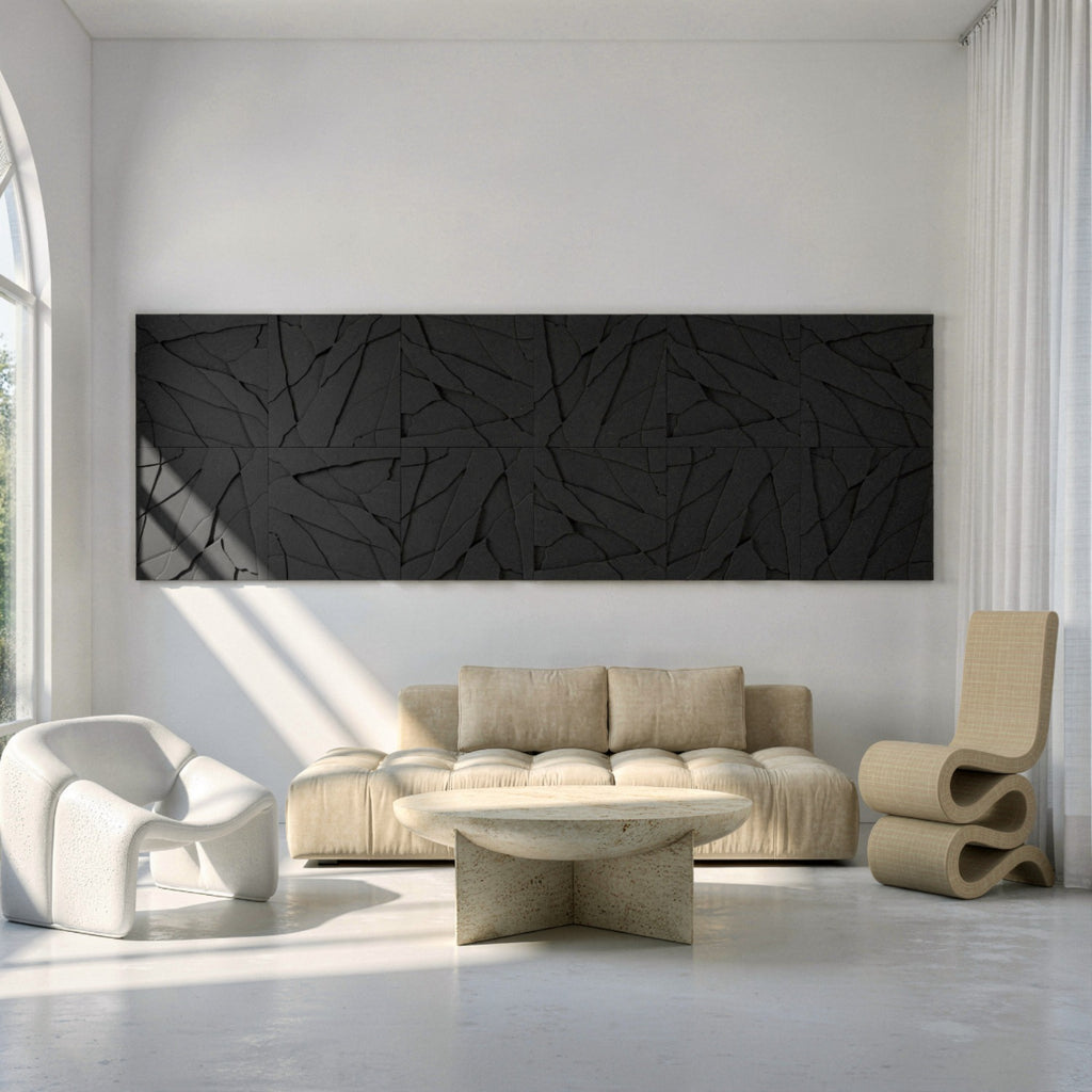 Rock Tile | color: Midnight Black; Frame Style: set of 12