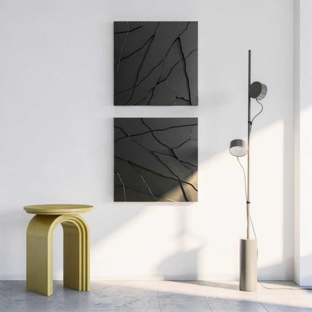 Rock Tile | color: Midnight Black; Frame Style: set of 2