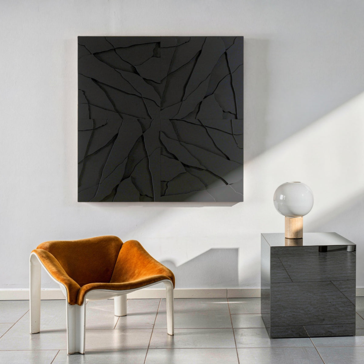 Rock Tile | color: Midnight Black; Frame Style: set of 4